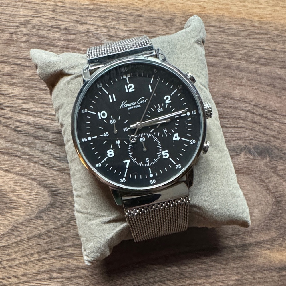 Kenneth Cole Black Dial with Silver Mesh Band Watch